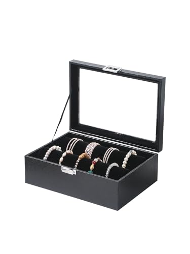 Kanwoder Bracelet Holder Organizer Box, Jewelry Storage Case with 2 Rods, Bangle Watch Display Tray for Women Girls (Black)