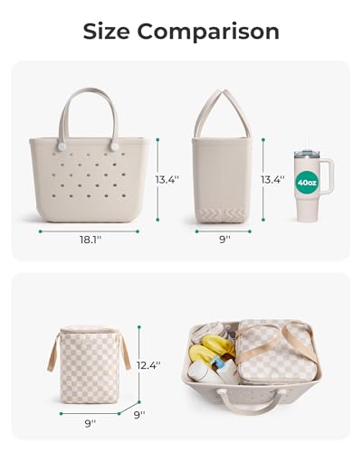 BAGSMART Large Beach Bag for Women with Cooler, Rubber Tote Bag with Charms, Waterproof Vacation Essentials for Swim Pool