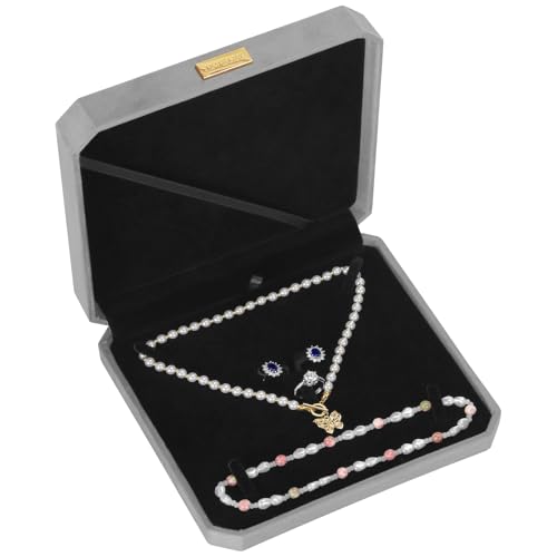 LETURE Large Jewelry Set Gift Box, Velvet Octagonal Necklace Ring Earring Pearl Storage Holder Boxes for Wedding Anniversa...