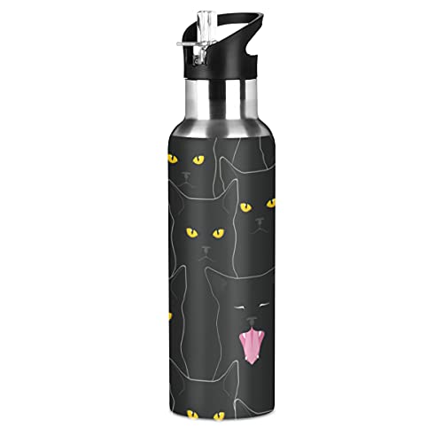 Yasala Sport Water Bottle Black Cat Stainless Steel Insulated Coffee Cup 20 oz with Straw Lid Outdoor Drinking Cup for Tra...