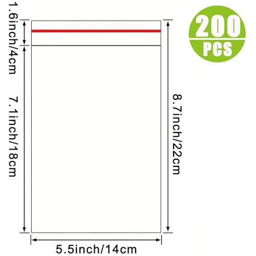 LonlyEagle 200 Pcs 5-1/2'' x 7-1/2'' Self Sealing Cellophane Bags，Clear Cellophane Cello Bags，Fit 5 X 7 Inch Cards Photos，...