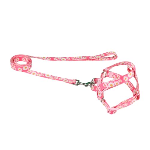 Olahibi Harness and Leash Set, Floral Pattern, 5ft Matching Leash, No Pull, Easy Wear for Medium Dogs.(M, Pink Daisy)