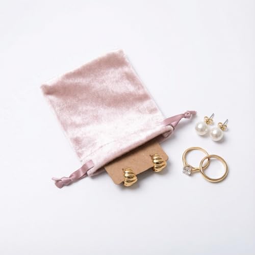 QIANF 12pcs Rose Pink Velvet Drawstring Bags 3x4 inches Glossy Small Velvet Cloth Gift Bags Jewelry Pouches for Storage We...