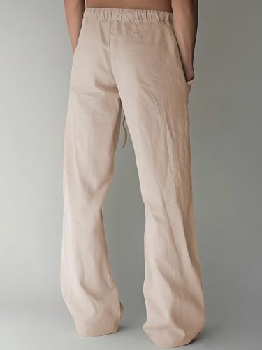 BUXKR Men's Linen Pants Beach Casual Cotton Summer Lightweight Elastic Waist Drawstring with Deep Pockets