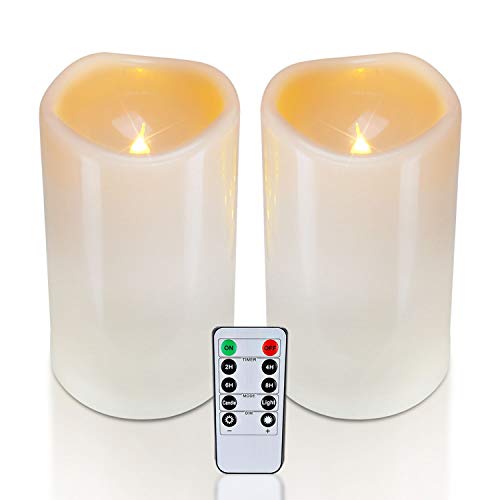 Homemory 4" x 6" Large Waterproof Outdoor Flameless Candles, Battery Operated Flickering LED Pillar Candles with Remote an...