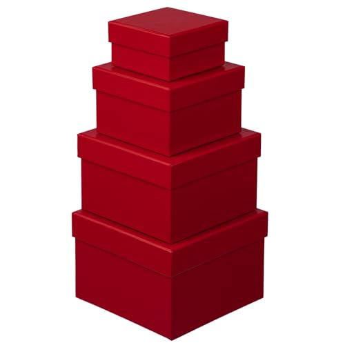 Oairse Gift Boxes for Presents Red Gift Boxes with Lids Nested Box with Lid 4 Packs Small Box Set for Bridesmaid, Proposa...