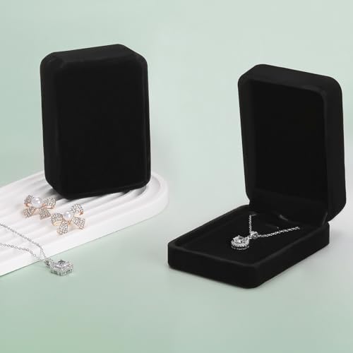 KUKUVR 2 Pieces Classic Velvet Necklace Pendant Box for Jewelry Gift, Small Jewellry Storage Display Case for Wedding Enga...