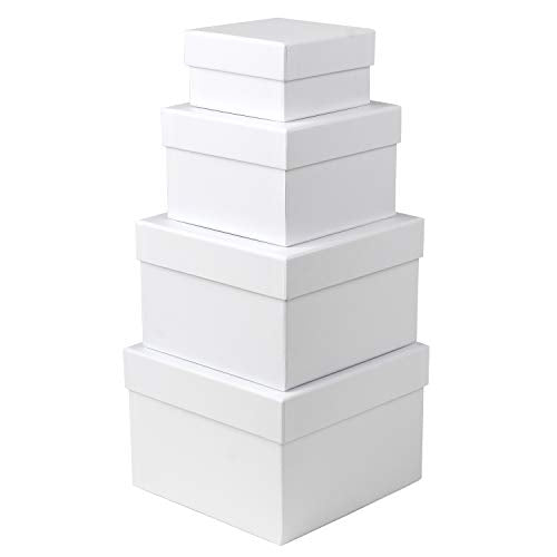 Briful Square Gift Boxes with Lids Set of 4 White Gift Box Assorted Sizes Nesting Gift Boxes for Presents Birthday Bridesm...