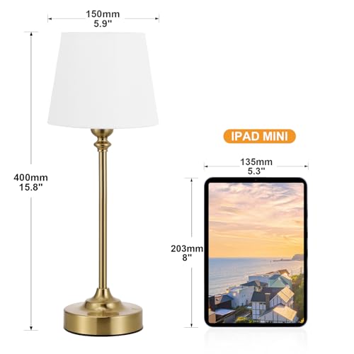 Cordless Table Lamp Rechargeable Gold - 1 Pack Brass 4000mAH Battery Operated Lamp for Decor, 3000K Stepless Dimming Touch...