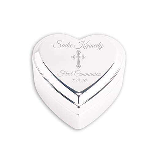 Cherished Moments Personalized Heart Jewelry Keepsake Box with Custom Engraved Cross and Name for First Communion Gift for...