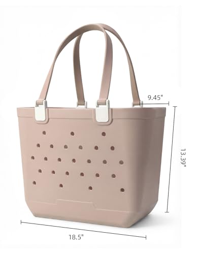 Eamoment Beach Bag - Large Sandproof Rubber Tote with Waterproof Pocket for Travel & Pool – 18.5" L x 9.45" W x 13.39" H
