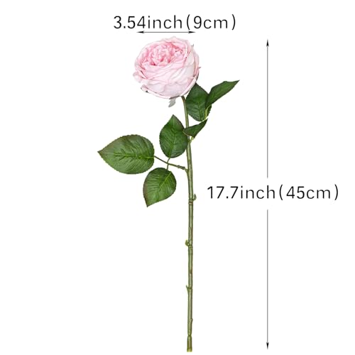Yonza Soft Touch Artificial Roses and Peonies, 4 Stems Faux Latex Flowers for Vase, Home Wedding Decor - Lifelike Pink Fak...