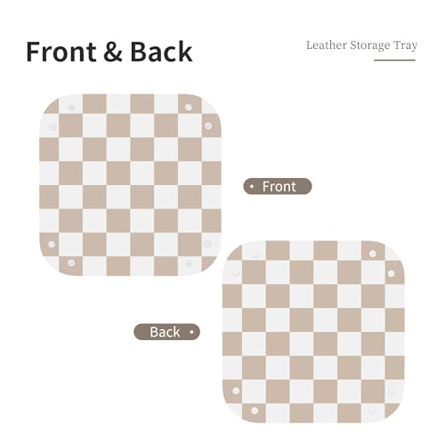 Checkered Jewelry Tray, PU Leather Cute Aesthetic Checkered Room Decor Preppy Accessories for Teen Girls Women, 8 Inches