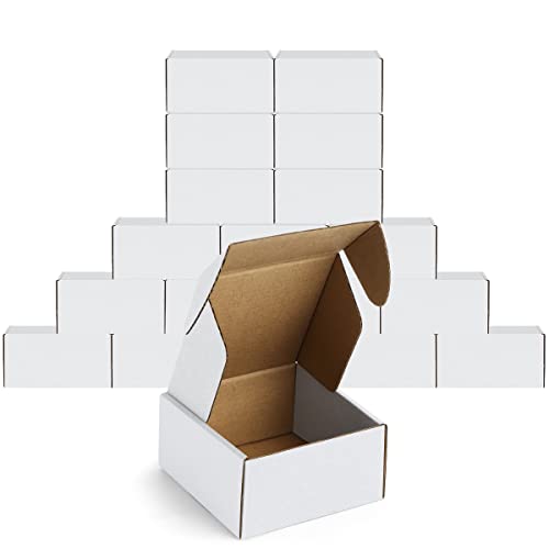 Famagic 50 Pack 4x4x2 Small Shipping Boxes - White Corrugated Cardboard Mailer Boxes for Small Business, Mailing Boxes for...
