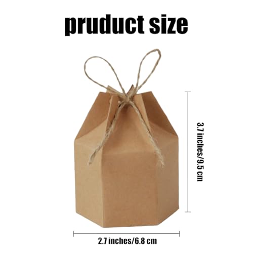 Odowalker 50 Pcs Lantern Hexagon Kraft Paper Package Box with Twine, Paper Candy Boxes, Gift Wrap Boxes for Birthday Weddi...