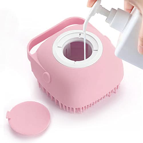 ELEGX Pet Grooming Bath Massage Brush with Soap and Shampoo Dispenser Soft Silicone Bristle for Long Short Haired Dogs Cat...