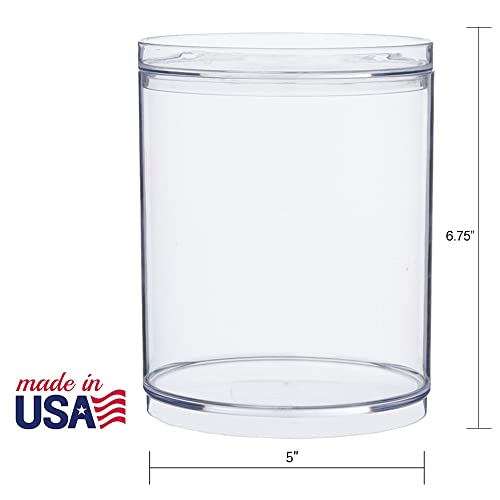 STORi Bella Tall Scrunchie Holder | Stackable Clear Plastic Container (Set of 2) Round Vanity Storage Organizers with Lids...