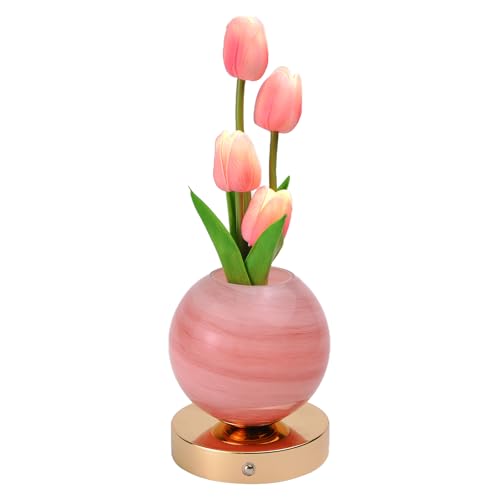 TXGZYBhg Tulip Flower Planet Lamp with Remote Control, Rechargeable Cordless Touch Dimming Artificial Flower Desk Lamp, LE...