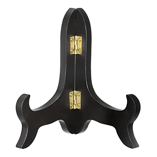 uxcell 5" Easel Plate Holder, Wooden Folding Display Stand Black for Decorative Picture Frame