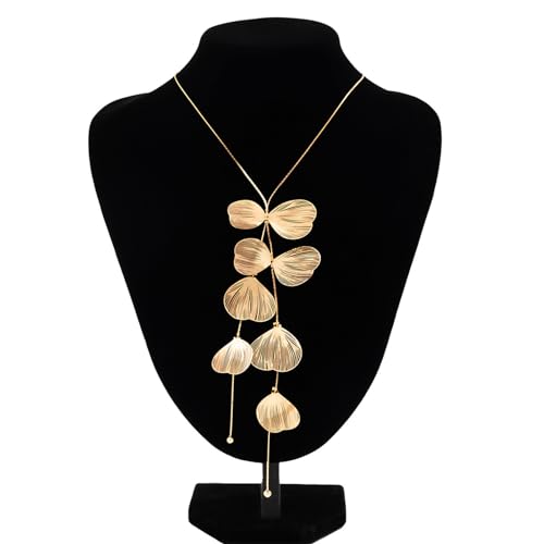 WCRAZYE Gold Flower Statement Floral Necklace Earring Sets for Women Fashion Petal Statement Necklace 14K Gold Plated Larg...