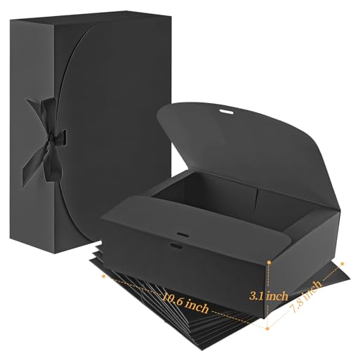 Ocmoiy 12 Pack Gift Boxes with Lids, 10.6x7.8x3.1 Inch Black Paper Gift Box with Ribbon, Bridesmaid Proposal Box for Weddi...