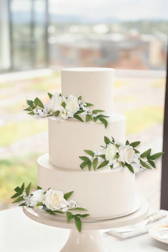 Wedding Cake Flowers,3PCS White Flowers for Cake Topper Faux Cake Decorations for Wedding Anniversary Birthday Party Festi...