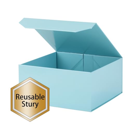 PACKGILO 1 Pcs Blue Gift Box Large 13x11x5.3 Inch Large Gift Boxes with Lids for Presents Magnetic Box with Crinkle Paper ...