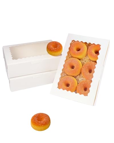 qiqee 9x6x2.5 Inch White Cookie Box with Window 15Pcs Pastry Macaron Bakery Box For Packaging