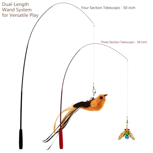 miwoowim Interactive Cat Wand Toy Set – 2 Retractable Wands (37" & 49") with 11 Refills Attachments – Feather Toys, Plush ...