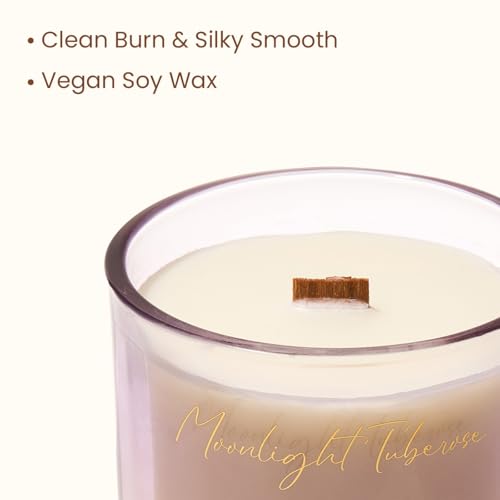 M&SENSE 9.88oz Natural Soy Wax Jar Candle with Wooden Wick | Moonlight Tuberose Scent | 55-Hour Burn & Long-Lasting Burn |...