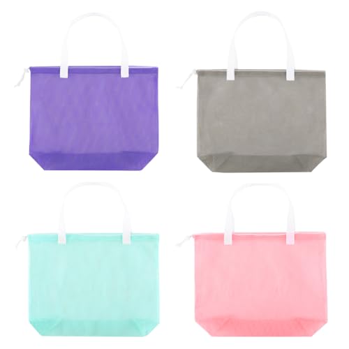 hsmyank 4Pieces Cute Mesh Pool Tote Bags,Mesh Beach Bags With Drawsting For Swim,Travel,Party