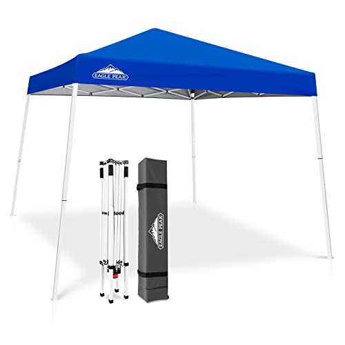 EAGLE PEAK 10x10 Slant Leg Pop-up Canopy Tent Easy One Person Setup Instant Outdoor Beach Canopy Folding Portable Sports S...