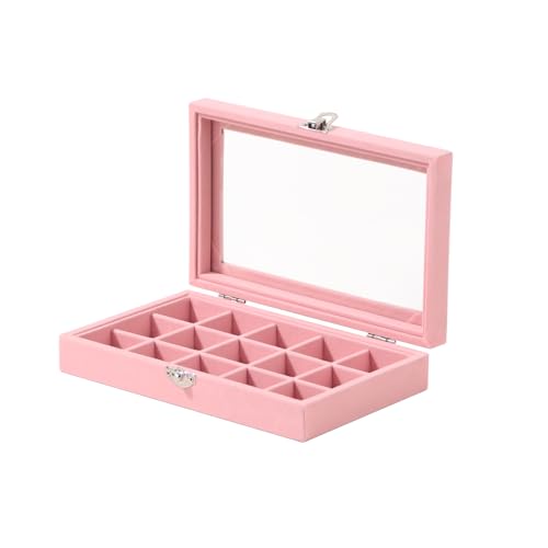 Pengup Travel Jewelry Box,Small Jewelry Case,Rings Earrings Cufflinks Organizer for Girls (Pink, 15 Grids)