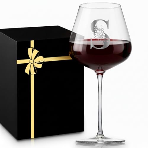 Personalized Crystal Wine Glass for Women Wife Birthday Wedding Anniversary Her Unique Letter Gift Over 20 25 30 40 50 55 ...