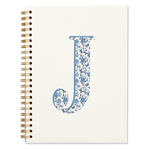 ShowDraven Blue Cute Initial Notebook Journal Diary Libretas Escolares J, Preppy Cute Aesthetic Personalized Notebook Gift...