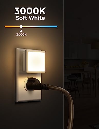 L LOHAS LED Night Lights Plug into Wall 2-Pack, 0.3W Plug in Night Light, Dusk to Dawn, 3000K Soft White, Bright Nightligh...