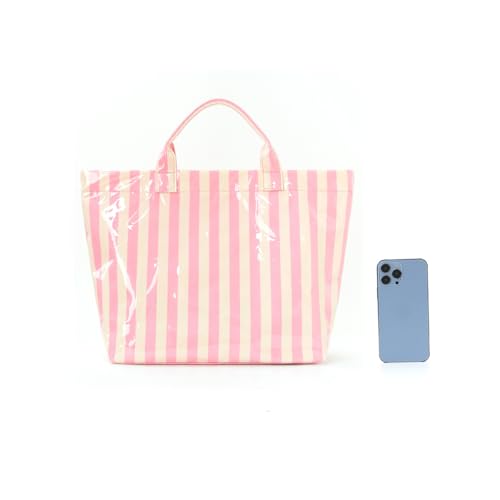 Hibilog Women’s Waterproof PVC Tote Bag for Women, Large Stripe Plastic Top Handle Oversize Hobo Bag for Travel Work Shopper