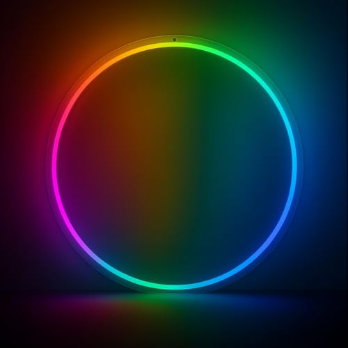 Smart RGBICW LED Circle Neon Sign– 16 Million DIY Colors RGB LED Mood Wall Sign with Bluetooth App & Inline Control, Gradi...