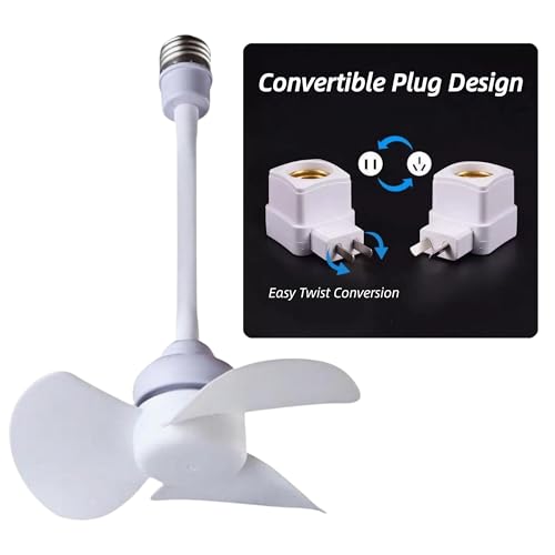 IUEQSEOG E27 Socket Fan Kit with Plug Adapter – Mini Quiet Electric Fan with Flexible Gooseneck Plug and Light Bulb Base, ...