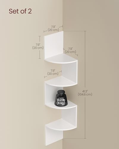 VASAGLE Set of 2, Corner Shelves Wall Mount, 4-Tier Floating Corner Bookshelves, Plant Shelves for Bedroom, Living Room, B...