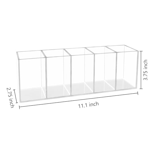 HSYMQ Acrylic Clear Pen Holder 5 Compartments Pencil Holder Desk Organizer Desktop Makeup Brush Holder