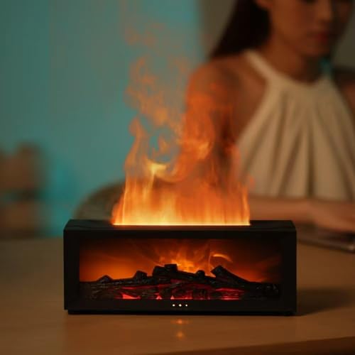 Fireplace Aroma Diffuser Humidifier, 7 Color Changing Essential Oil Diffuser with Realistic Flame Effect, Ultrasonic Quiet...