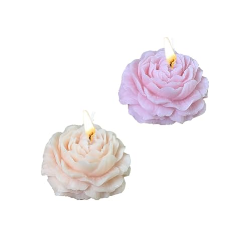 Peony Candles Gifts for Women, Soy Wax Aromatherapy Candle, Room Decor Cute Flower Shaped Scented Candles (Champagne+Pink)