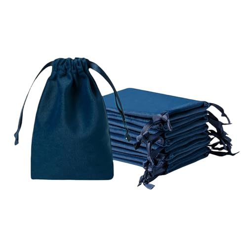 QIANF 12pcs Navy Velvet Drawstring Bags 4x6 inches Small Velvet Cloth Gift Bags Jewelry Pouches for Storage Wedding Party ...