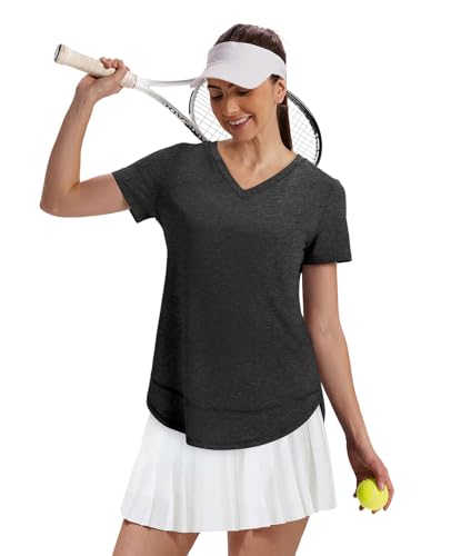 XIEERDUO Womens Workout Tops Short Sleeve Shirts Quick Dry Outfits for Hiking Running V Neck S-3XL