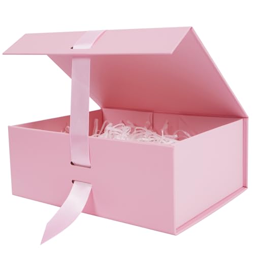 Aimyoo Large Pink Gift Box with Ribbon, 11.5x8.6x4.1 inch Groomsman Proposal Box for Presents with Magnetic Closure Lids, ...