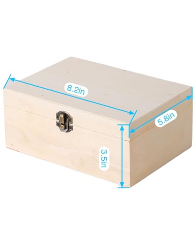 2 Pack Large Unfinished Wooden Box with Locking Clasp - 9.2x6.9x4.5 in-8.2X5.8X3.5in Natural Super Thick Poplar Box DIY Ke...