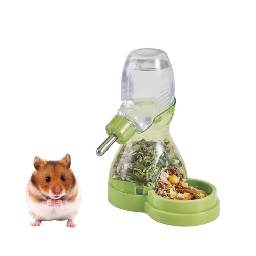 2 in 1 Hamster Water Bottle No Drip with Large Capacity Automatic Food Dispenser Small Animal Feeder for Syrian Dwarf Hams...