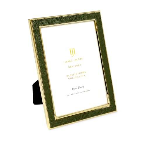Isaac Jacobs 5x7 Olive Green Leather w/Gold Metal (Vertical & Horizontal) Picture Frame, Shagreen Border w/Black Fabric Ea...