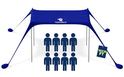 SUN NINJA Beach Tent Sun Shelter UPF50+ - Easy Pop Up Beach Canopy - Outdoor Shade for Camping Trips, Fishing, Backyard Fu...